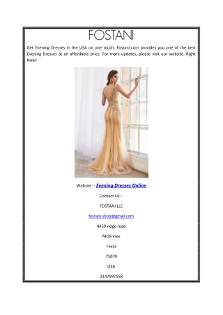 Evening Dresses Online | Fostani.com