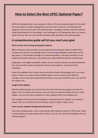 How to Select the Best UPSC Optional Paper?