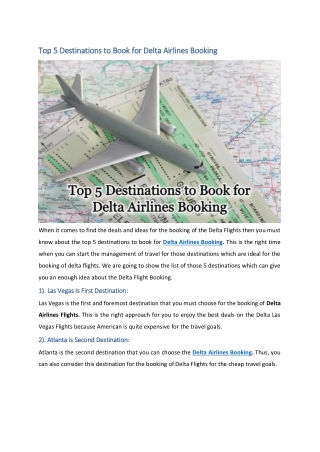 Top 5 Destinations to Book For Delta Airlines Booking
