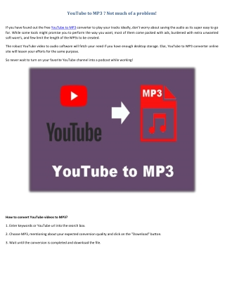 YouTube to MP3  Not much of a problem!