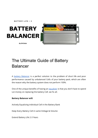 The Ultimate Guide of Battery Balancer