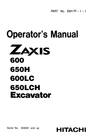 HITACHI ZAXIS 600 EXCAVATOR Operator manual