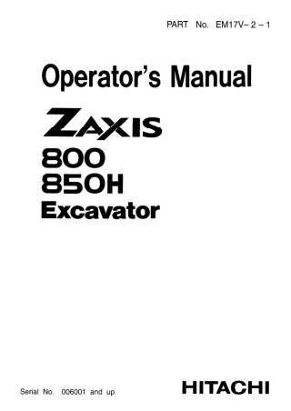 HITACHI ZAXIS 800 EXCAVATOR Operator manual