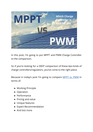 MPPT vs PWM Charge Controller - Which one to take
