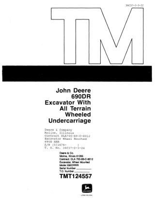 John Deere 690DR Excavator with All Terrain Wheeled Undercarriage Service Repair Manual (tmt124557)