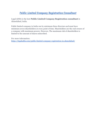 Public Limited Company Registration Consultant