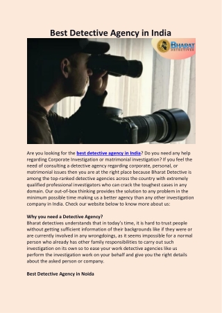 Best Detective Agency in India