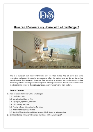 How can I Decorate my House with a Low Budget?