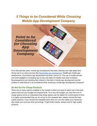 5 Things to be Considered While Choosing Mobile App Development Company