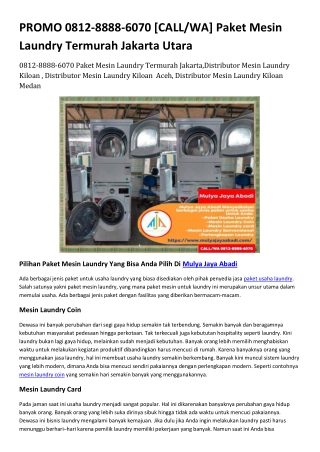 PROMO 0812-8888-6070 [CALL/WA] Paket Mesin Laundry Termurah Jakarta Utara