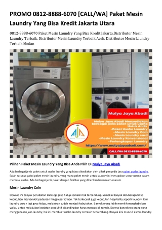 0812-8888-6070 [CALL/WA] Paket Mesin Laundry Yang Bisa Kredit Jakarta Utara