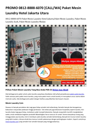 PROMO 0812-8888-6070 [CALL/WA] Paket Mesin Laundry Hotel Jakarta Utara