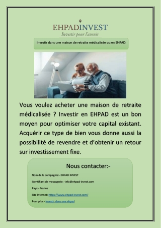 Investir dans une maison de retraite médicalisée ou en EHPAD