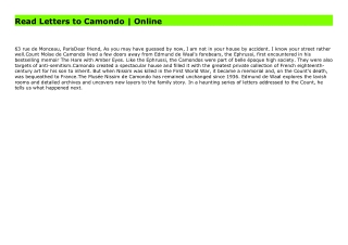 Read Letters to Camondo | Online