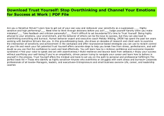 Download Trust Yourself: Stop Overthinking and Channel Your Emotions for Success at Work | PDF File