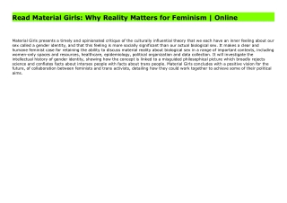 Read Material Girls: Why Reality Matters for Feminism | Online