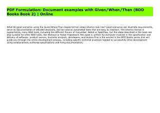 PDF Formulation: Document examples with Given/When/Then (BDD Books Book 2) | Online
