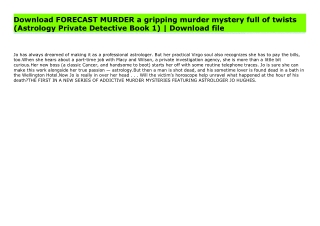 Download FORECAST MURDER a gripping murder mystery full of twists (Astrology Private Detective Book 1) | Download file