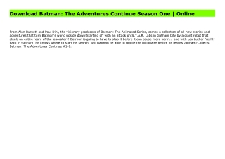Download Batman: The Adventures Continue Season One | Online