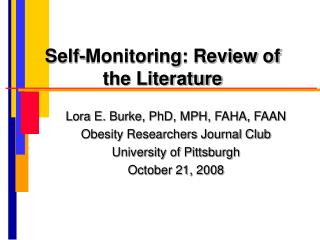 Self-Monitoring: Review of the Literature