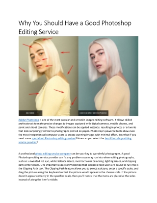 Why You Should Have a Good Photoshop Editing Service