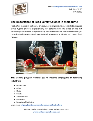 The Importance of Food Safety Courses in Melbourne