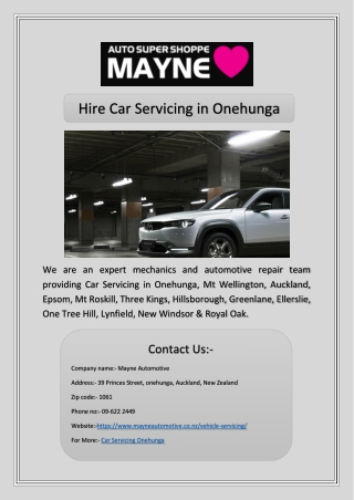 Hire Car Servicing in Onehunga