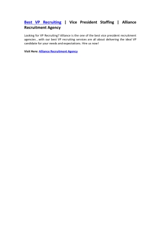 Best VP Recruiting - Vice President Staffing - Alliance Recruitment Agency