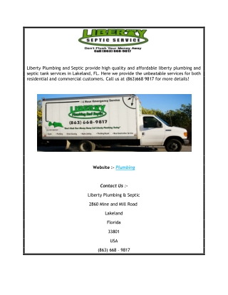 Liberty Plumbing and Septic Tank Services in Lakeland, FL 1