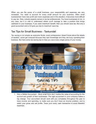 Tax Tips for Small Business - Taxkundali