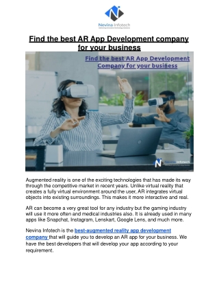 Find the best AR App Development company for your business