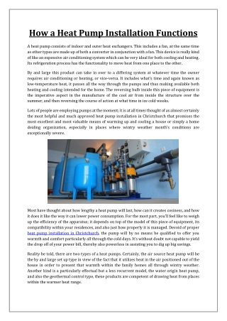 How a Heat Pump Installation Functions