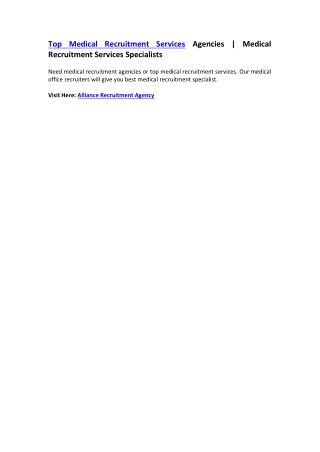 Top Medical Recruitment Services Agencies - Medical Recruitment Services Specialists