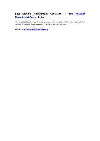 Best Medical Recruitment Consultant – Top Hospital Recruitment Agency India