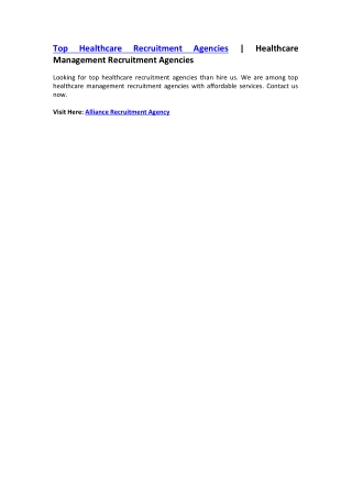 Top Healthcare Recruitment Agencies - Healthcare Management Recruitment Agencies