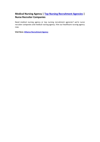 Medical Nursing Agency - Top Nursing Recruitment Agencies - Nurse Recruiter Companies
