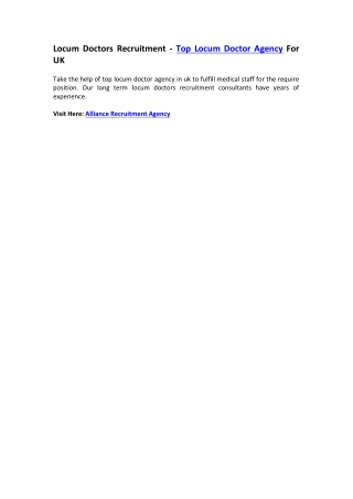 Locum Doctors Recruitment - Best Locum Doctor Agency For UK