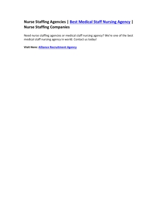 Nurse Staffing Agencies - Best Medical Staff Nursing Agency - Nurse Staffing Companies