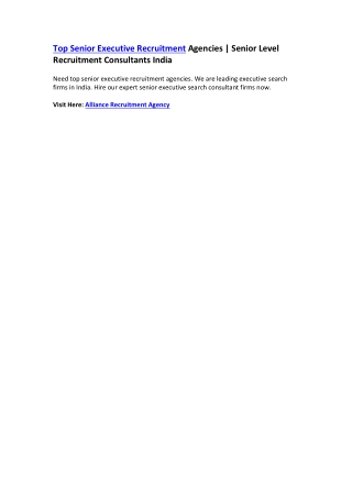 Top Senior Executive Recruitment Agencies | Senior Level Recruitment Consultants