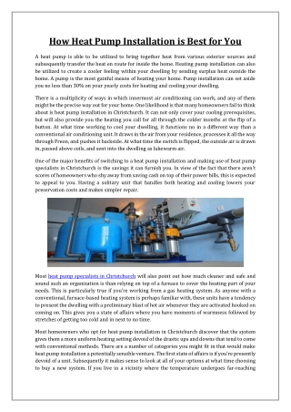 How Heat Pump Installation is Best for You