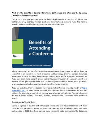 What are the Benefits of Joining International Conferences, and What are the Upcoming Conferences from Genvio Group.docx