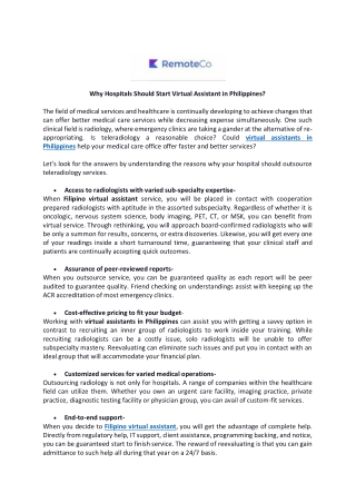 Why Hospitals Should Start Virtual Assistant in Philippines?