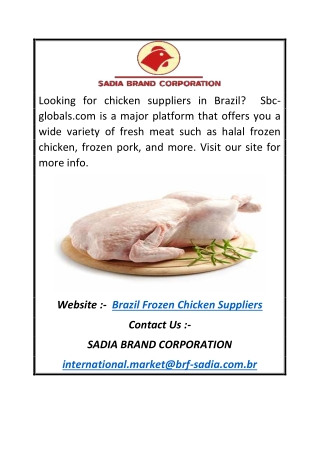 Brazil Frozen Chicken Suppliers | Sbc-globals.com