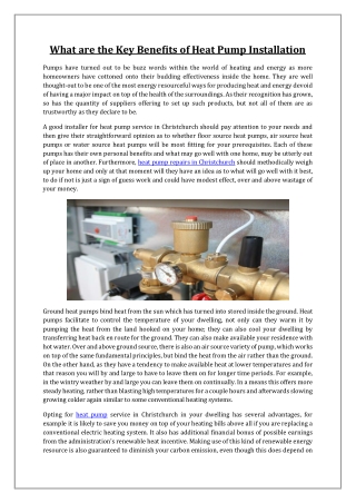 What are the Key Benefits of Heat Pump Installation