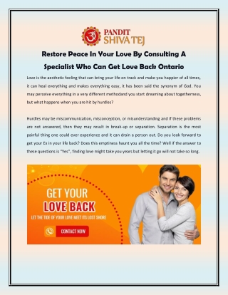 Restore Peace In Your Love By Consulting A Specialist Who Can Get Love Back Ontario