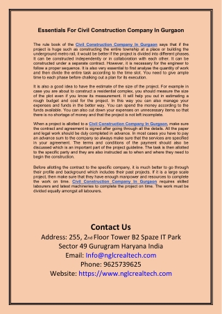 Essentials For Civil Construction Company In Gurgaon