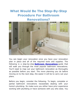 What Would Be The Step-By-Step Procedure For Bathroom Renovations