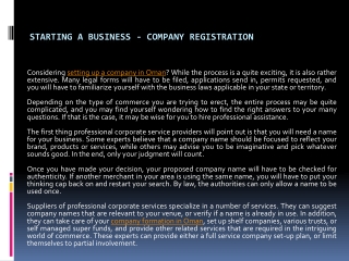 Starting a Business - Company Registration
