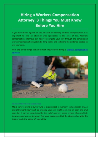 Hiring a Workers Compensation Attorney: 3 Things You Must Know Before You Hire