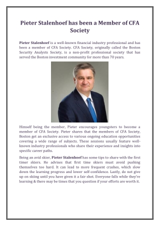 Pieter Stalenhoef has been a Member of CFA Society